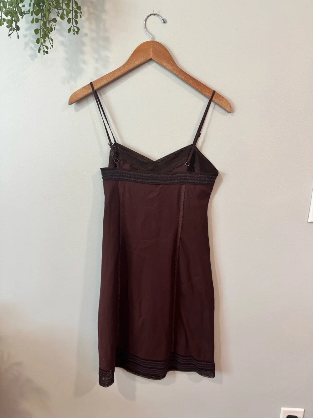 Free People Brown Slip Dress with Black Lace Trim